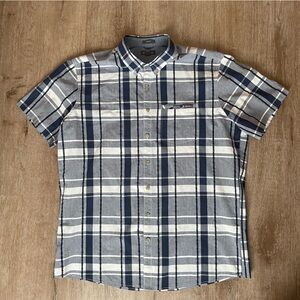 Eddie Bauer short sleeved button down Men's Blue Plaid Shirt TXL